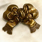 Vintage Brass Bow Brooch Textured Ribbon pin with etched fringe details